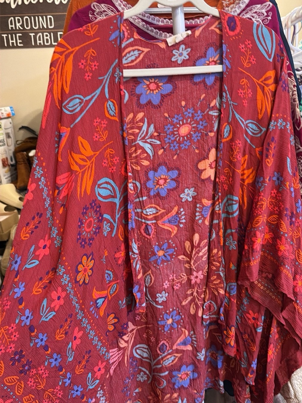 Floral Open Front Kimono - Rust Multi
